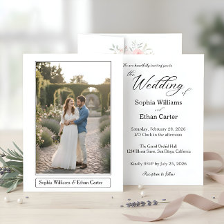 Elegant Classic White Themed Photo Wedding Kaart