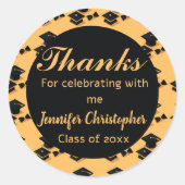 Elegant Classic Zwart & Geel Script afstuderen Ronde Sticker (Voorkant)