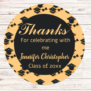 Elegant Classic Zwart & Geel Script afstuderen Ronde Sticker