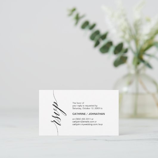 Elegant Classic, zwart Script, party RSVP Informatiekaartje (Staand voorkant)