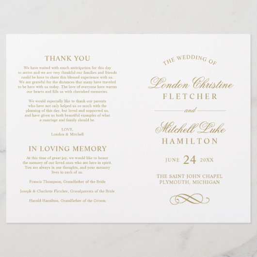 Élégant classique Antique Programmes de mariage Or (Devant)