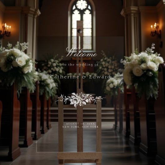 Élégant classique blanc blanc floral bienvenue