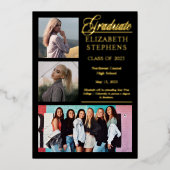 Elegant Classy 3 Foto Afstuderen Afstuderen Black Folie Uitnodiging (Voorkant)