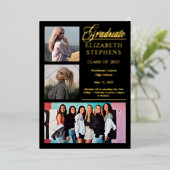 Elegant Classy 3 Foto Afstuderen Afstuderen Black Folie Uitnodiging (Staand Voorkant)