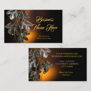 Elegant Classy Black Gold Leaves Bronze Glow Visitekaartje
