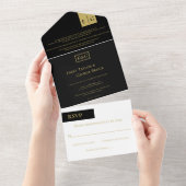 Elegant Classy Black Gold Monogram Formele bruilof All In One Uitnodiging (Afscheurbaar)