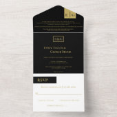 Elegant Classy Black Gold Monogram Formele bruilof All In One Uitnodiging (Binnen)