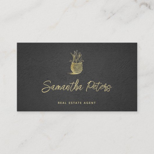 Elegant Classy Black Gold Pineapple Real Estate Visitekaartje (Voorkant)