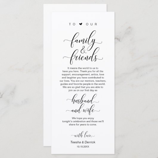 Elegant Classy Black, plaats-instelling bedankt ka Programma (Voorkant / Achterkant)