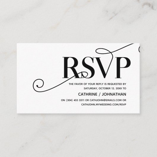 Elegant Classy, Black Script, RSVP reageren Informatiekaartje (Voorkant)