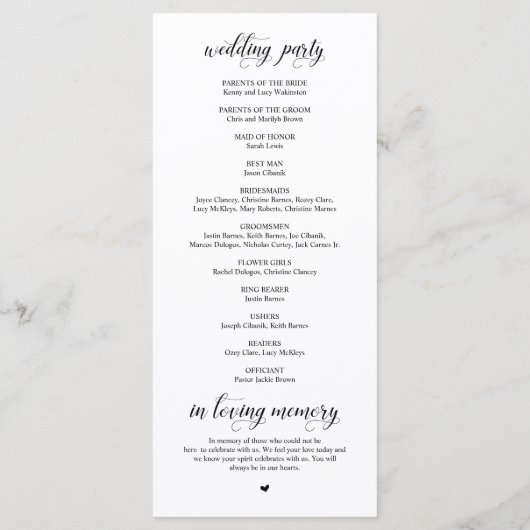 Elegant Classy, Black script, Wedding Ceremony Pro Programma (Achterkant)