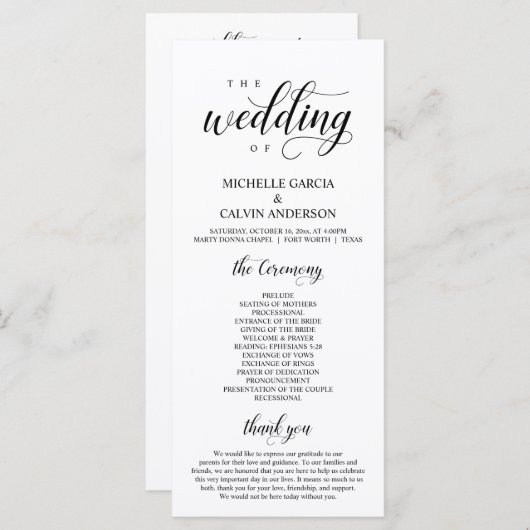 Elegant Classy, Black script, Wedding Ceremony Pro Programma (Voorkant / Achterkant)