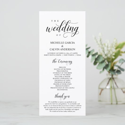 Elegant Classy, Black script, Wedding Ceremony Pro Programma (Staand voorkant)