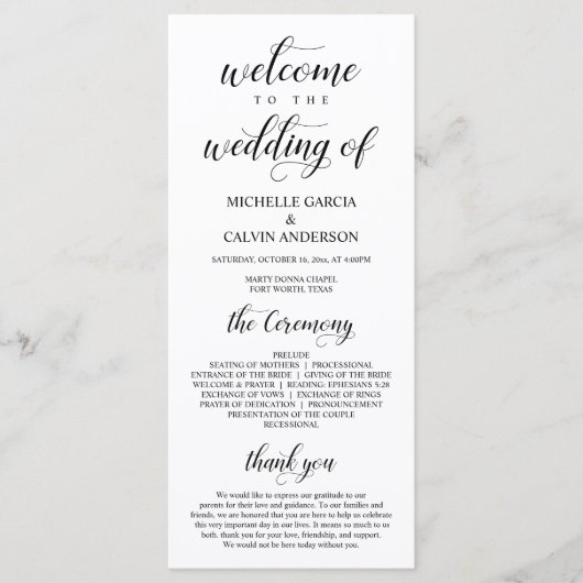 Elegant Classy, Black script, Wedding Ceremony Programma (Voorkant)