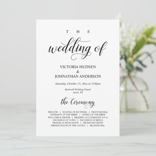 Elegant Classy, Black script, Wedding Ceremony Programma (Staand voorkant)