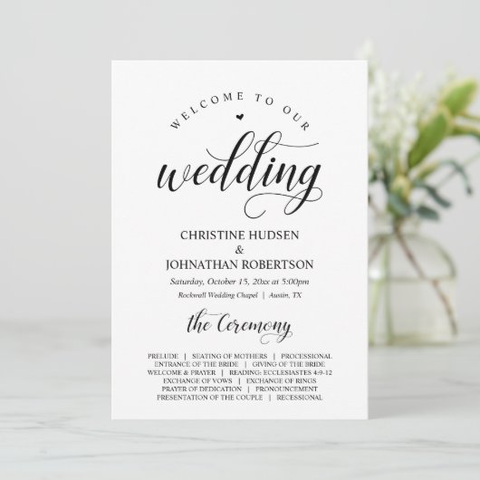 Elegant Classy, Black script, Wedding Ceremony Programma (Staand voorkant)
