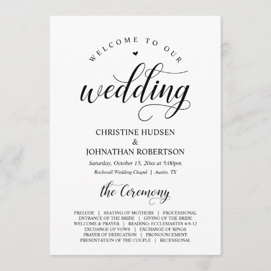 Elegant Classy, Black script, Wedding Ceremony Programma (Voorkant)