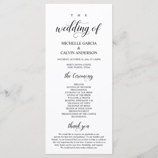 Elegant Classy, Black script, Wedding Ceremony Programma (Voorkant)