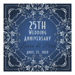 Elegant Classy Blue en Silver Wedding Jubileum Perfect Poster