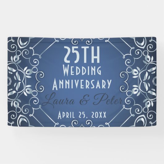 Elegant Classy Blue en Silver Wedding Jubileum Spandoek (Horizontaal)