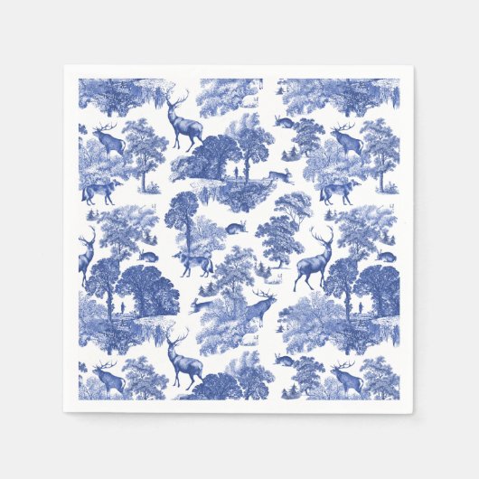 Elegant Classy Blue French Toile Deer Pattern Servet (Voorkant)