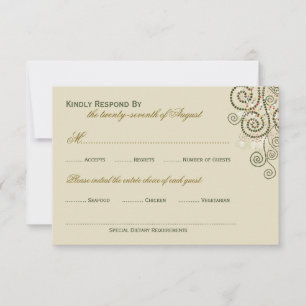 Elegant Classy Boho Green Spirals Wedding RSVP Kaartje