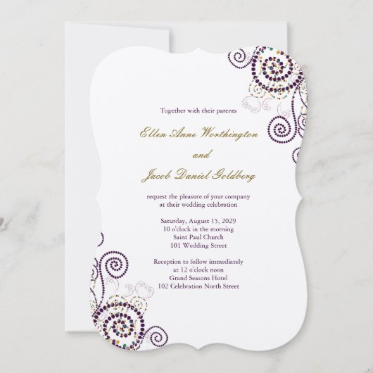 Elegant Classy Boho Paarse Spirals Wedding Invite Kaart (Voorkant)