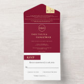 Elegant Classy Burgundy Gold Monogram Weddenschap All In One Uitnodiging (Binnen)