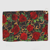 Elegant Classy Damask  Chic Black Red Roses Golfhanddoek (Horizontaal)