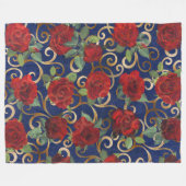 Elegant Classy Damask  Red Rose Blue Fleece Deken (Voorkant (Horizontaal))