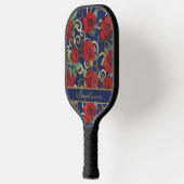 Elegant Classy Damask  Red Rose Blue Pickleball Paddle (Links)