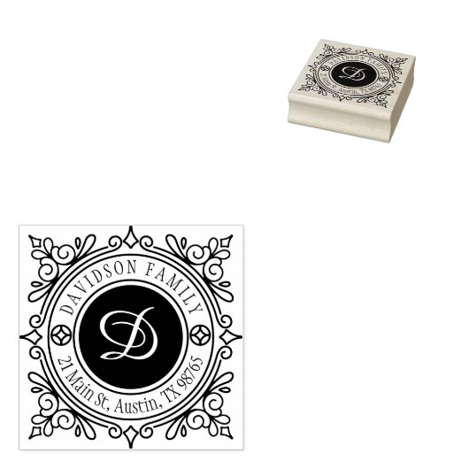 Elegant Classy Deco Monogram Adres Stempel (Gestempeld)
