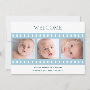 Elegant Classy Filmstrip Baby Boy Foto Blauw geboo Aankondiging