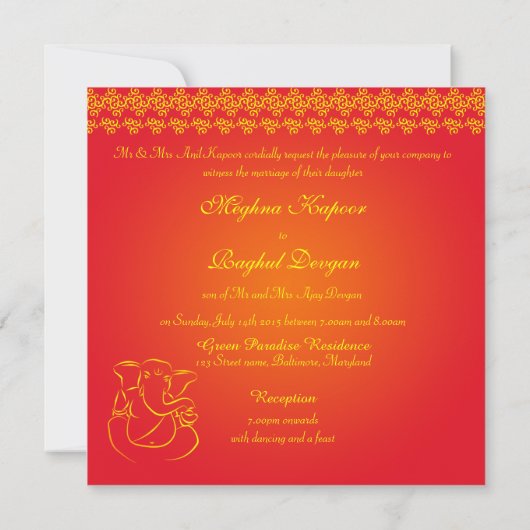 Elegant Classy Ganesh Indian Wedding Invitation Kaart (Achterkant)