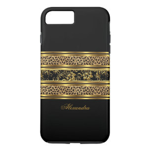 Elegant Classy Gold Black Leopard Floral iPhone 8 Plus / 7 Plus Hoesje