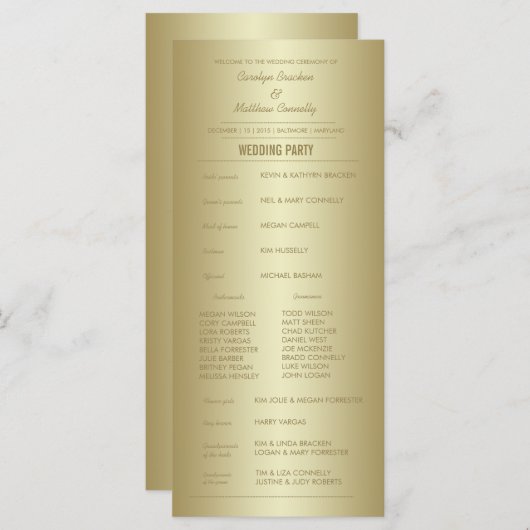Élégant Classy Gold Ceremony Programme Carte Rack (Devant / Derrière)