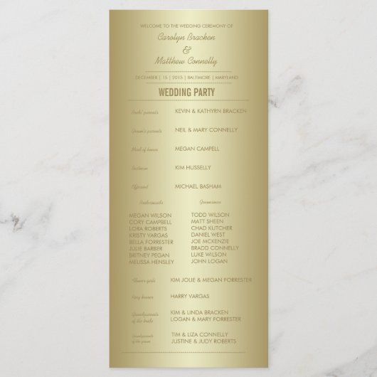 Élégant Classy Gold Ceremony Programme Carte Rack (Devant)