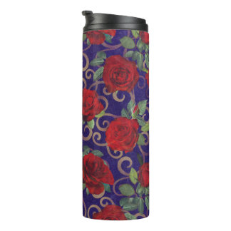 Elegant Classy Gold Damask  Red Rose Paars Thermosbeker