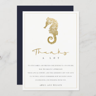 ELEGANT CLASSY GOLD FOIL NAVY SEAHORSE WEDING BEDANKKAART