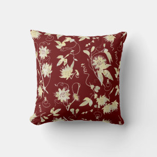 Elegant Classy Gold Passion Flowers Dark Red Kussen