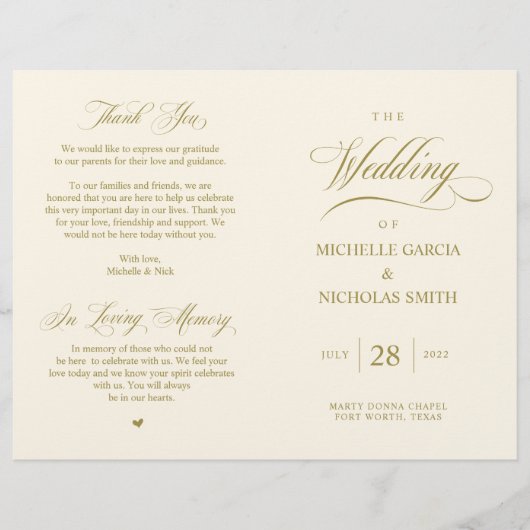 Elégant Classy Gold, Programme de mariage pliable (Devant)