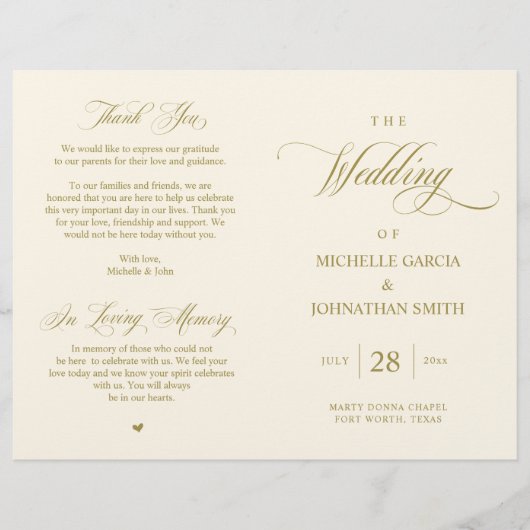 Elégant Classy Gold, Programme de mariage pliable (Devant)