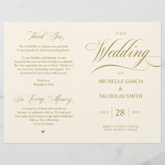 Elégant Classy Gold, Programme de mariage pliable (Devant)