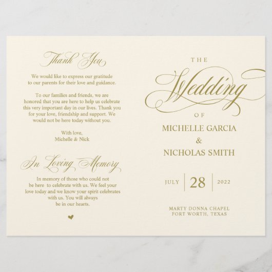 Elégant Classy Gold, Programme de mariage pliable (Devant)