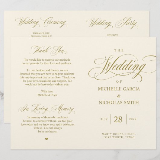 Elégant Classy Gold, Programme de mariage pliable (Devant / Derrière)