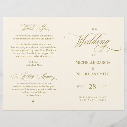 Elégant Classy Gold, Programme de mariage pliable (Devant)