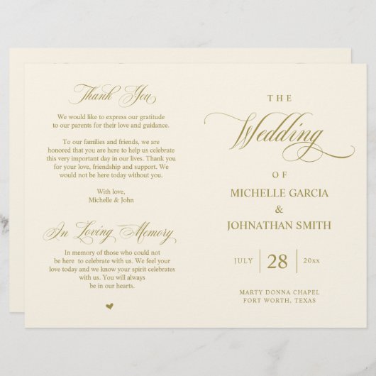 Elegant Classy Gold, vouwbaar huwelijksprogramma (Voorkant / Achterkant)