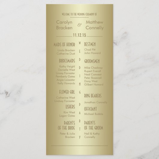 Élégant Classy Gold Wedding Programme Carte rack (Devant)