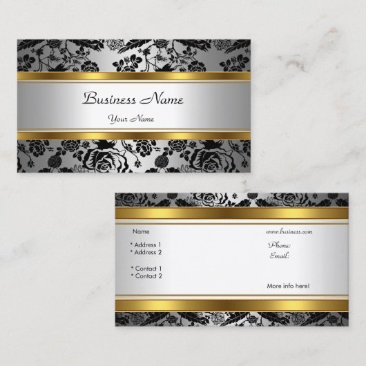Elegant Classy Goud Grijs Bloemen zwart zilver Visitekaartje (Voorkant / Achterkant)