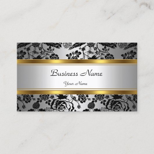 Elegant Classy Goud Grijs Bloemen zwart zilver Visitekaartje (Voorkant)